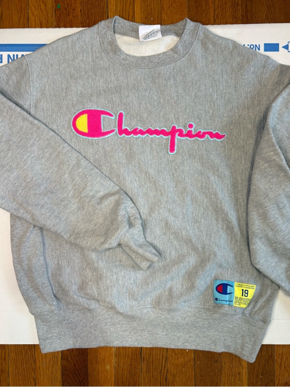 Champion Gray Reverse Weave Sweatshirt with Blue Tag